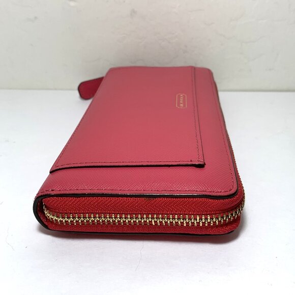 Coach Accordion Zip Around Long Wallet Crossgrain Leather Pink - Picture 7 of 7